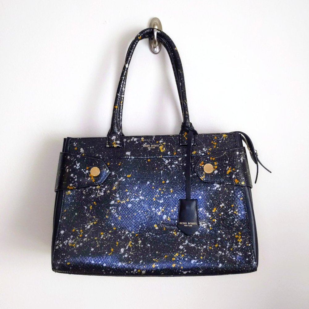 Henri Bendel Black Leather Divine Splatter Snake Satchel Tote *RARE*
